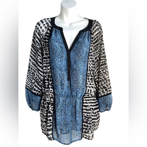 Calvin Klein Color Block Animal Print Blouse Medium - Picture 1 of 13